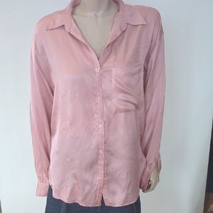 Pink Long Sleeve Notched Collar Blouse